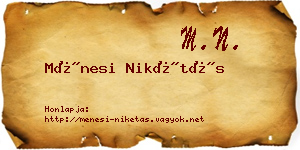 Ménesi Nikétás névjegykártya